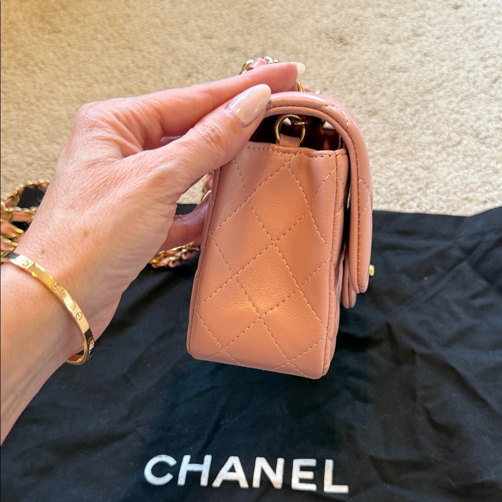 CHANEL Pink Quilted Lambskin Mini Flap Bag with Gold Chain - Picture 5 of 7